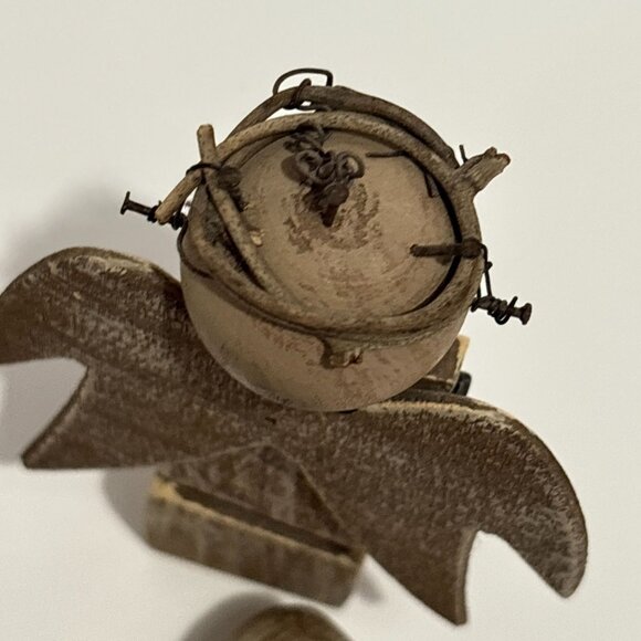 Handcrafted Wooden Angel Brown Figurines Set Of 6 Piece Rustic Finish Halos 4" - Picture 12 of 16